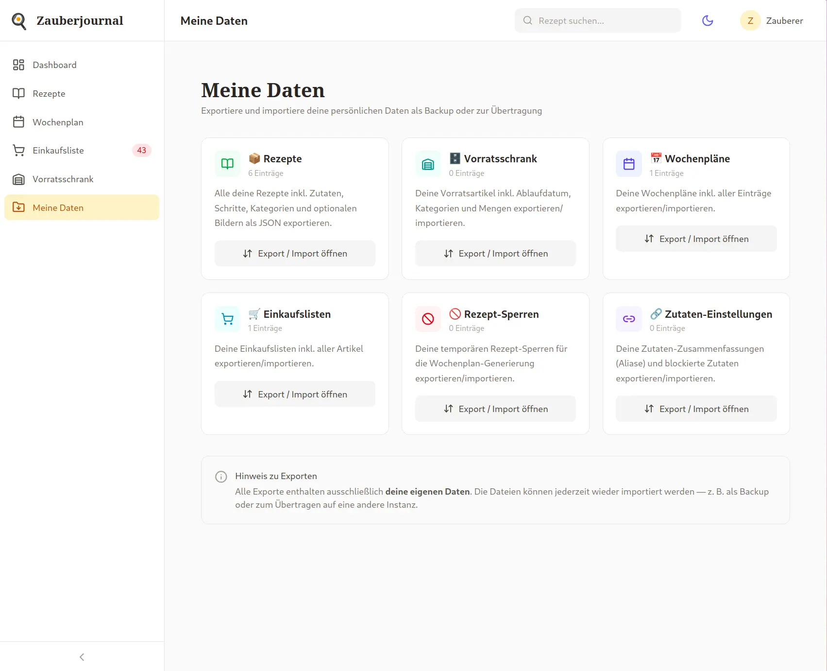 Exportfunktion für viele Daten
