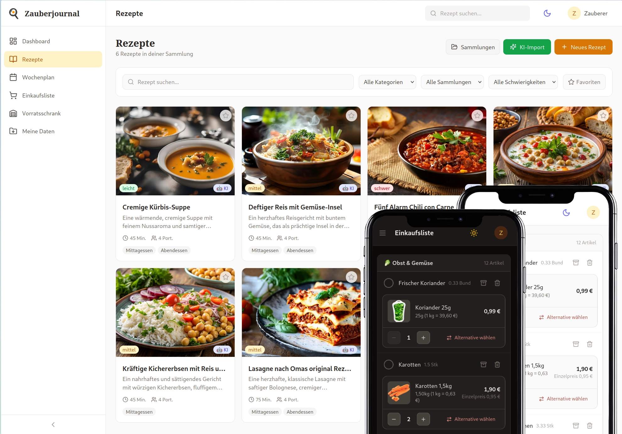 Zauberjournal Dashboard