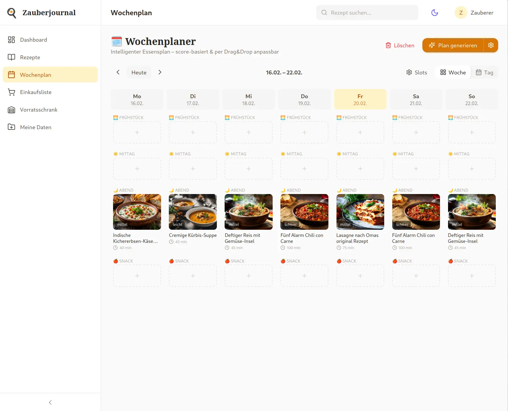 7-Tage-Wochenplaner mit Drag & Drop